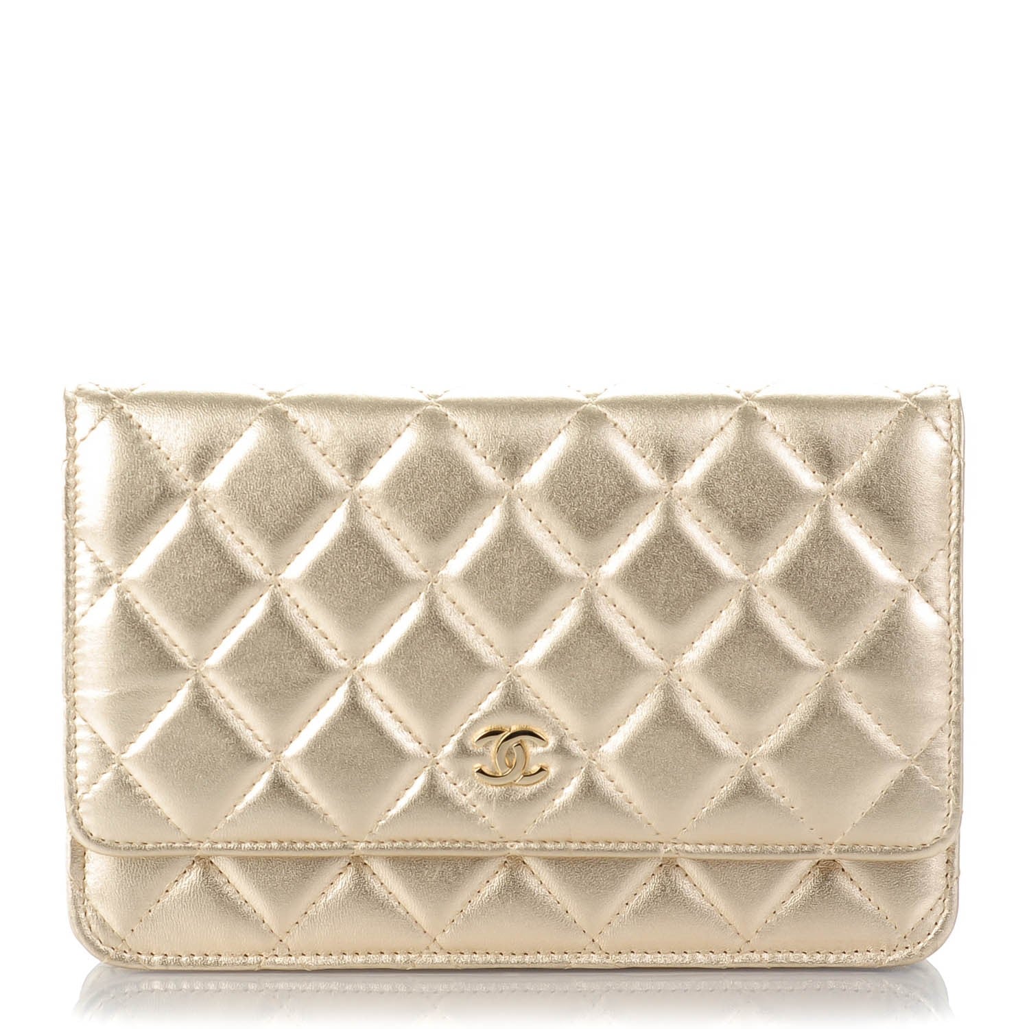 Chanel Metallic Lambskin Wallet On Chain WOC Gold 2 of 16