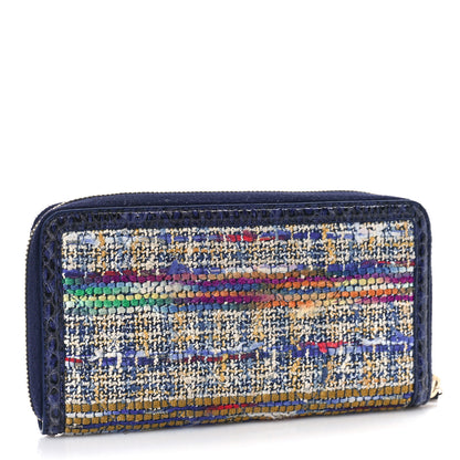 Chanel Tweed Snakeskin Quilted CC Filigree Zip Around Wallet Blue Multicolor 3 of 10