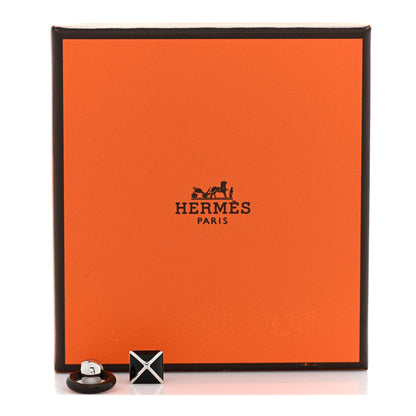 Hermes Wood Lacquered Palladium Medor XO Earrings Black 6 of 6