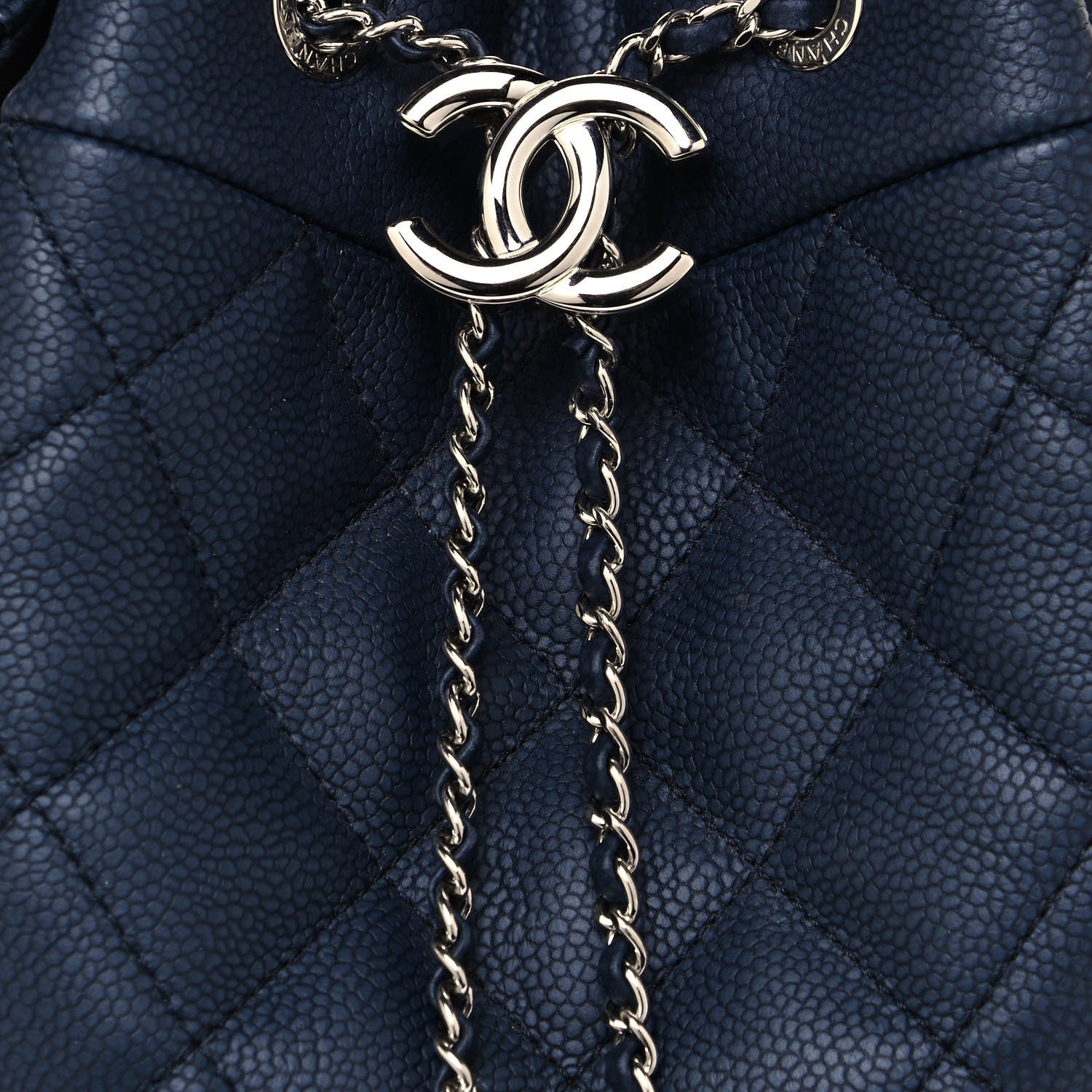 Chanel Grained Calfskin Quilted Medium CC Chain Bucket Drawstring Bag Blue 8 of 13