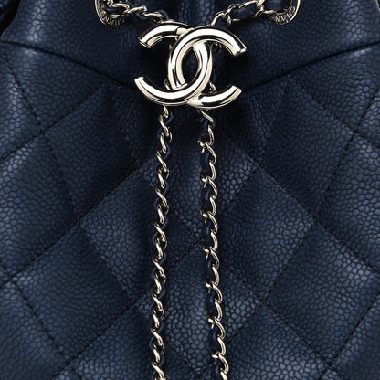 Chanel Grained Calfskin Quilted Medium CC Chain Bucket Drawstring Bag Blue 8 of 13