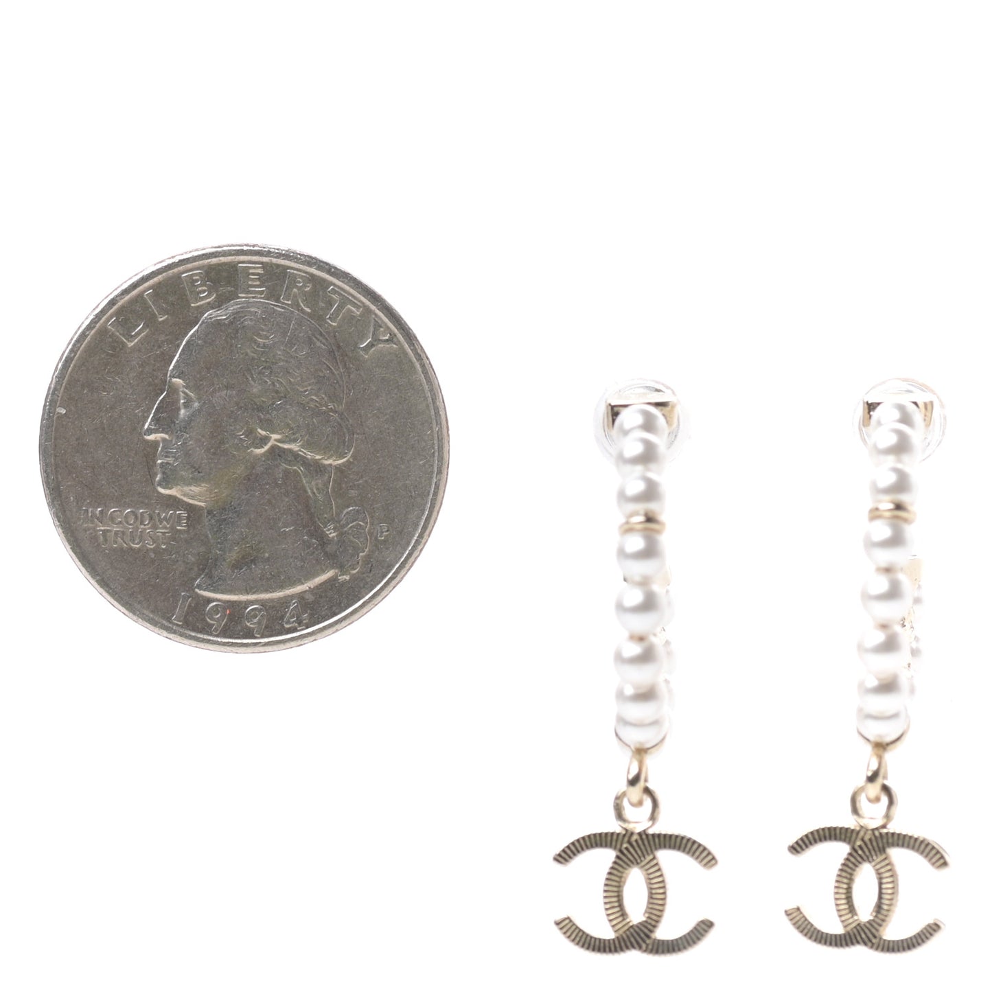 Pearl Charms CC Hoop Earrings Gold