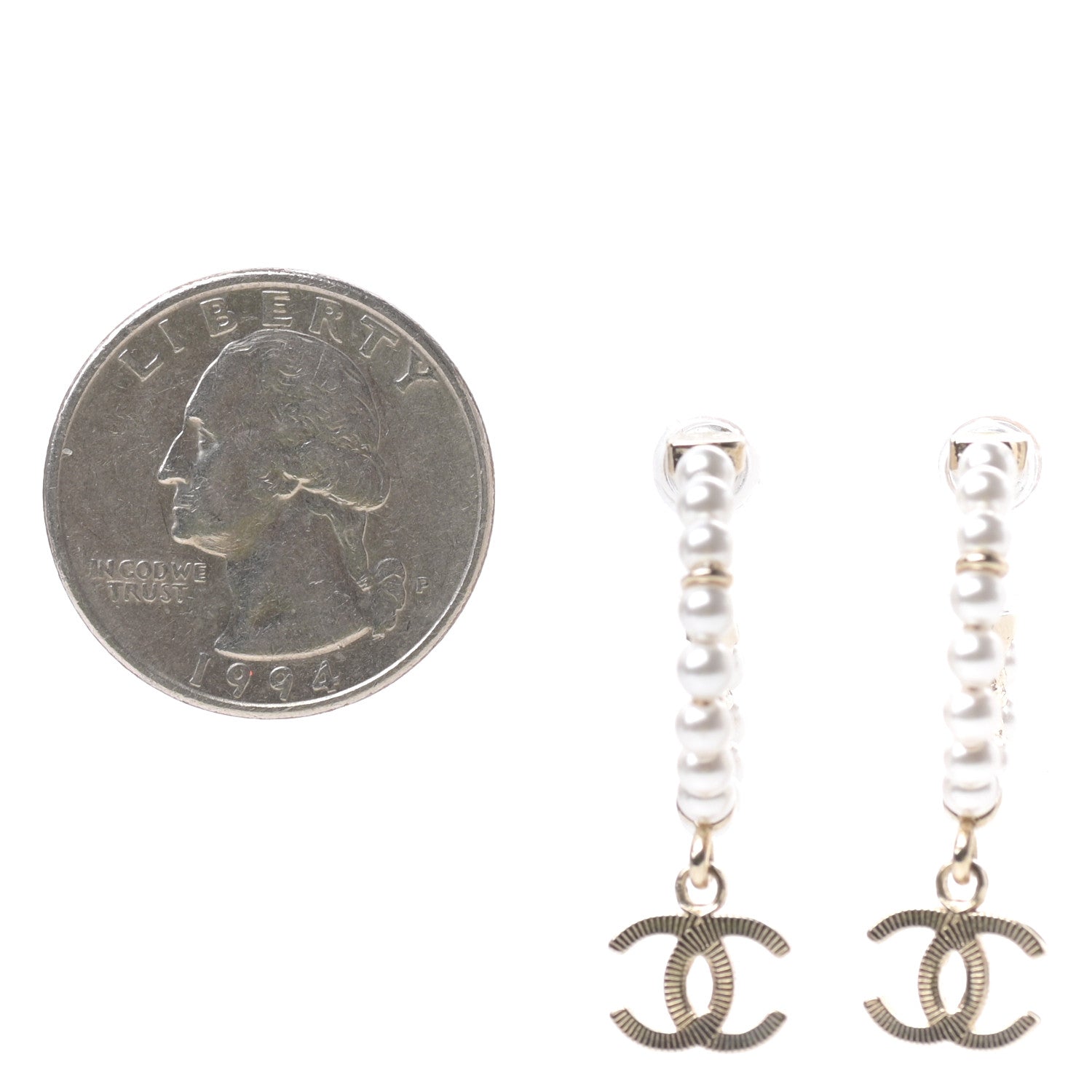 Chanel Pearl Charms CC Hoop Earrings Gold 2 of 4