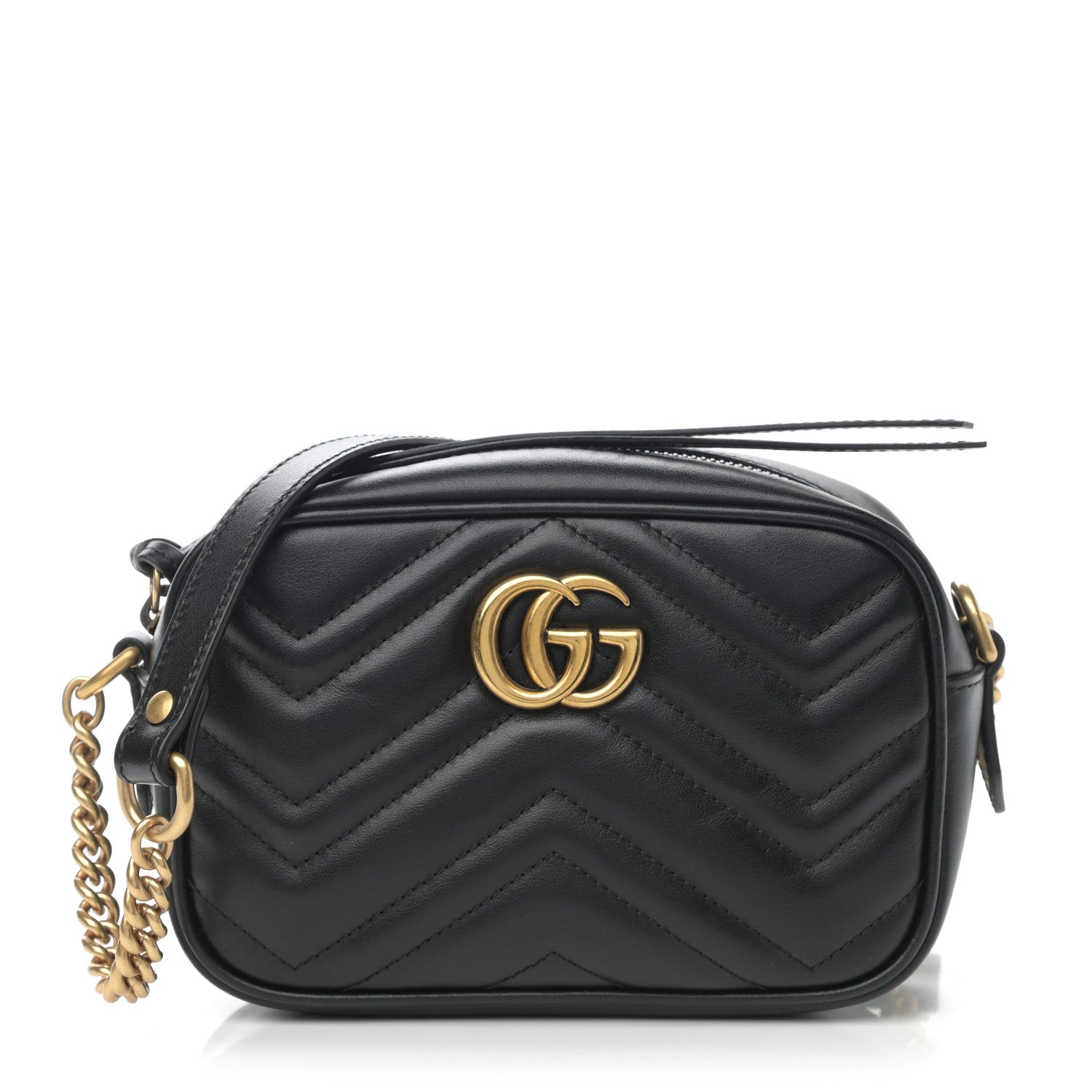 Gucci Calfskin Matelasse Mini GG Marmont Chain Shoulder Bag Black 1 of 9