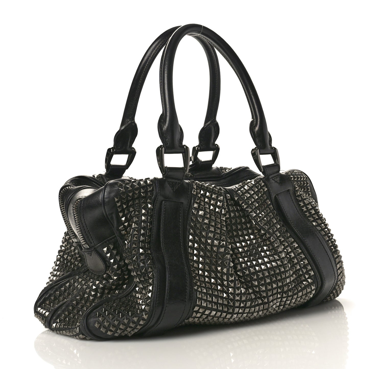 Prorsum Calfskin Studded Knight Satchel Black