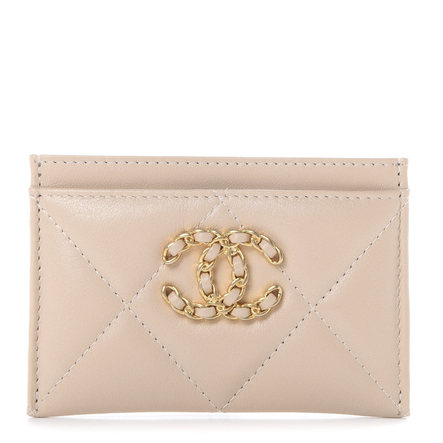 Goatskin Quilted 19 Card Holder Beige