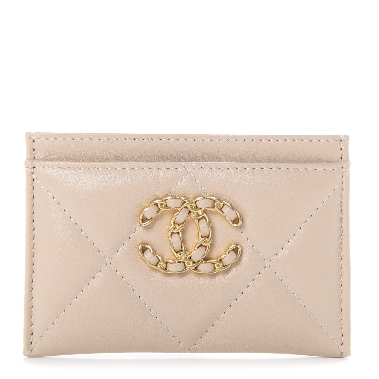 Chanel Goatskin Quilted 19 Card Holder Beige 1 of 7