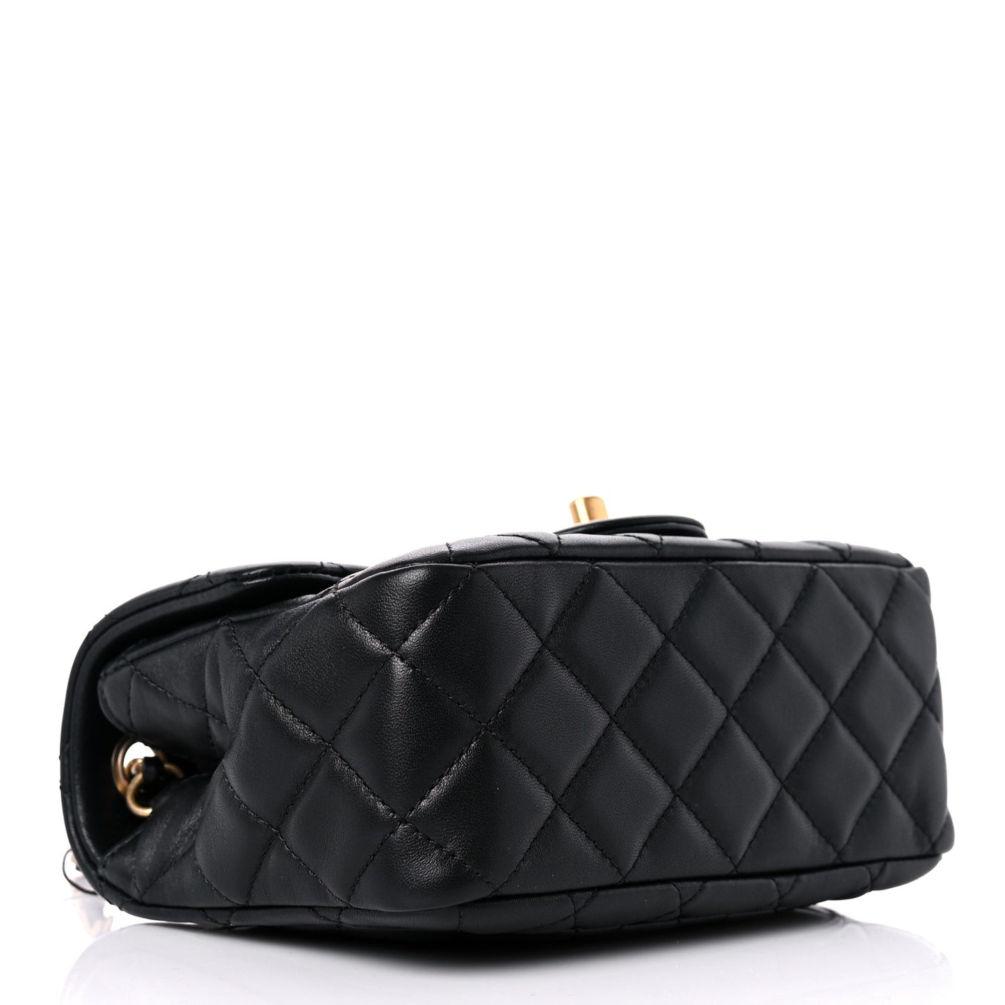 Lambskin Quilted Mini Pearl Crush Flap Black