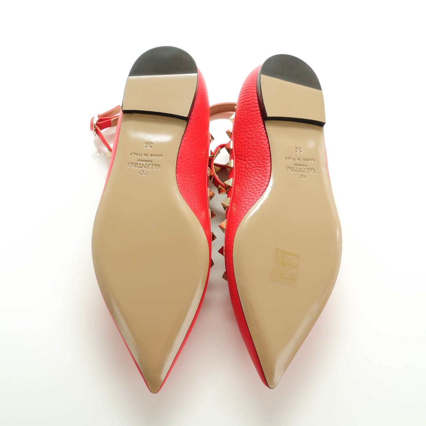 Pebbled Calfskin Rockstud Cage Ballerina Flats 36 Red