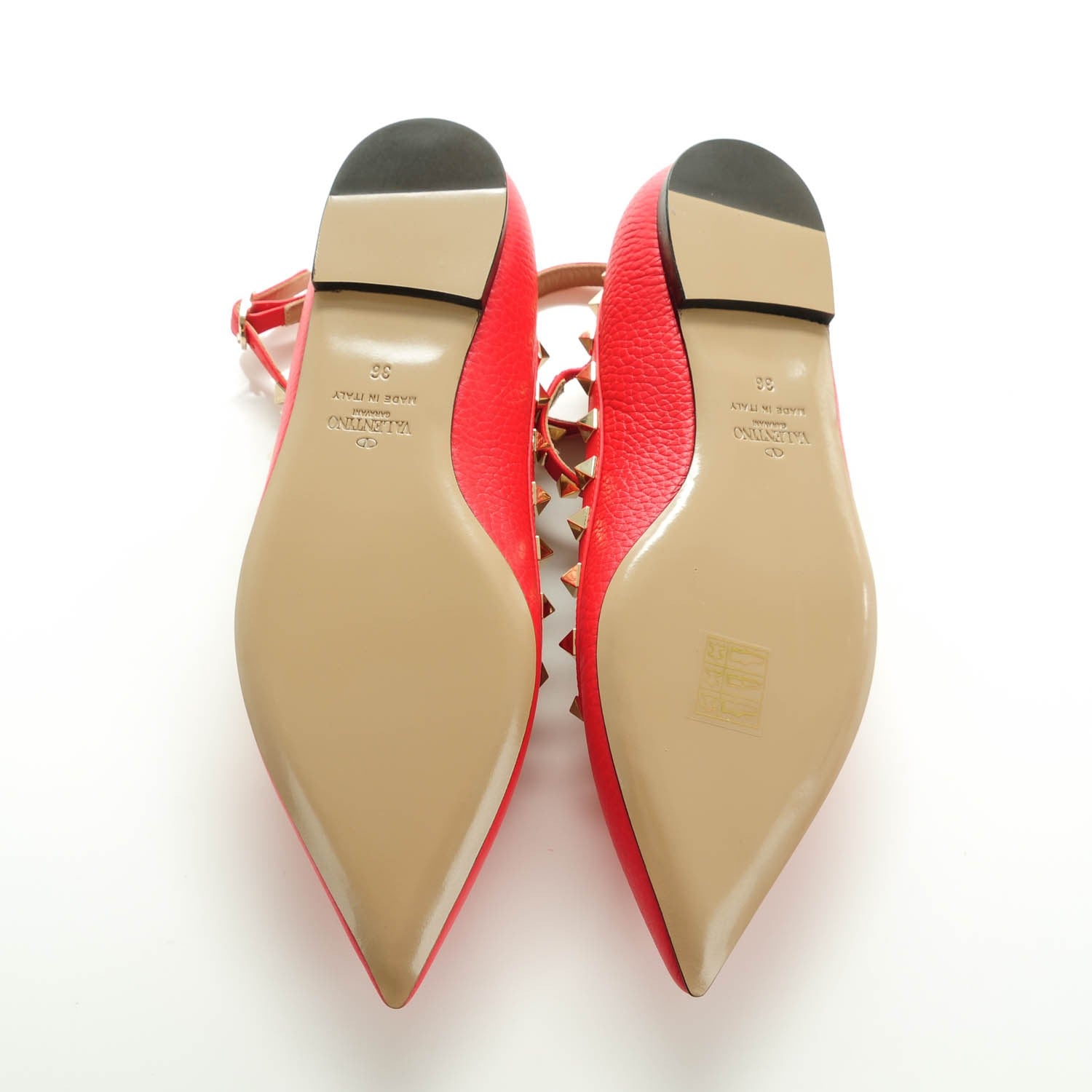 Valentino Garavani Pebbled Calfskin Rockstud Cage Ballerina Flats 36 Red 6 of 8