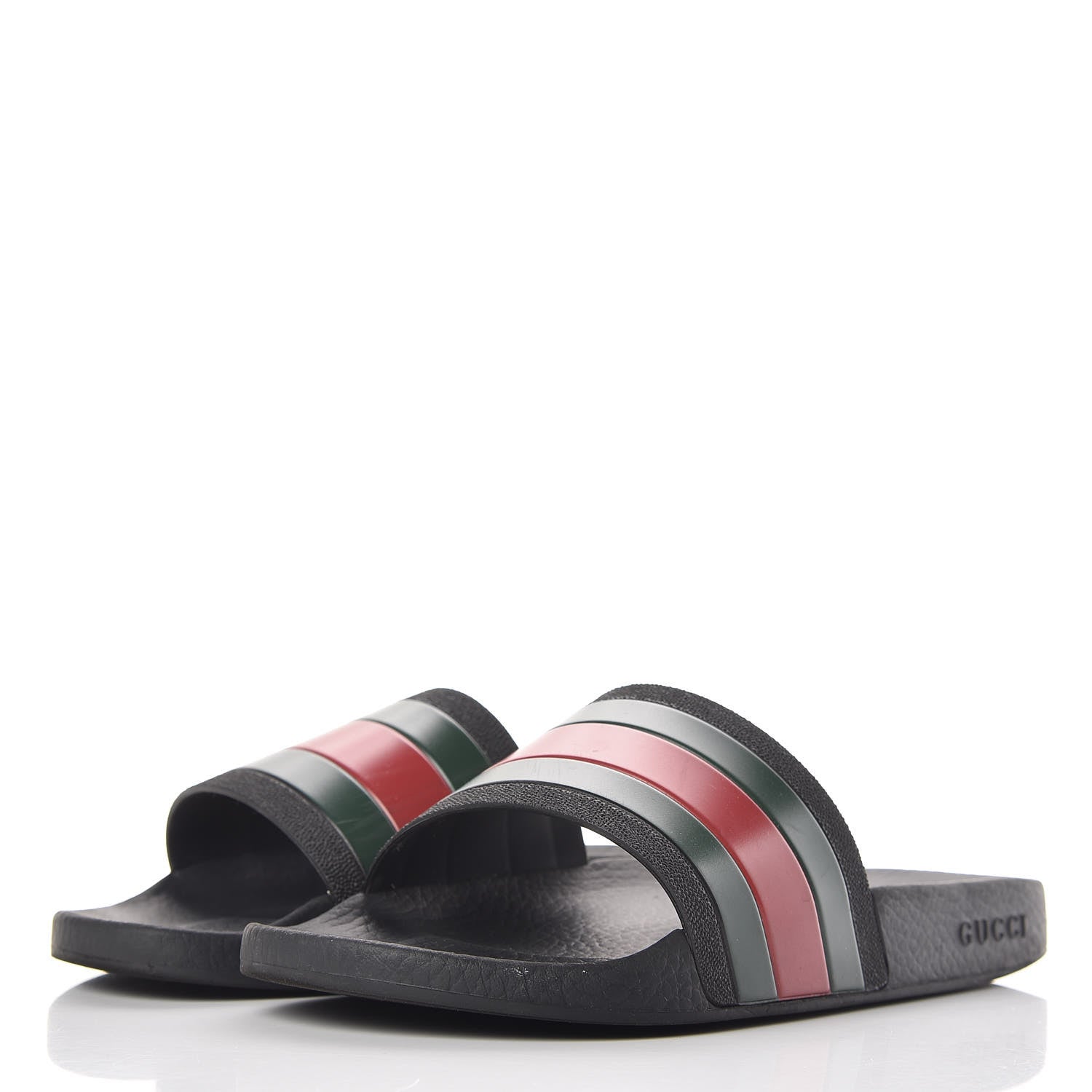 Gucci Rubber Web Mens Pool Slide Sandals 6 Black Green Red 3 of 16