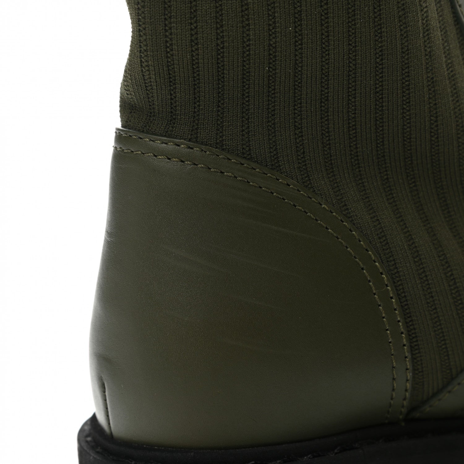 Fendi Vitello Stretch Fabric FF Rockoko Biker Boots 39 Military Oliva Tobacco Black 7 of 8
