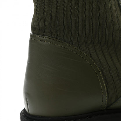 Fendi Vitello Stretch Fabric FF Rockoko Biker Boots 39 Military Oliva Tobacco Black 7 of 8