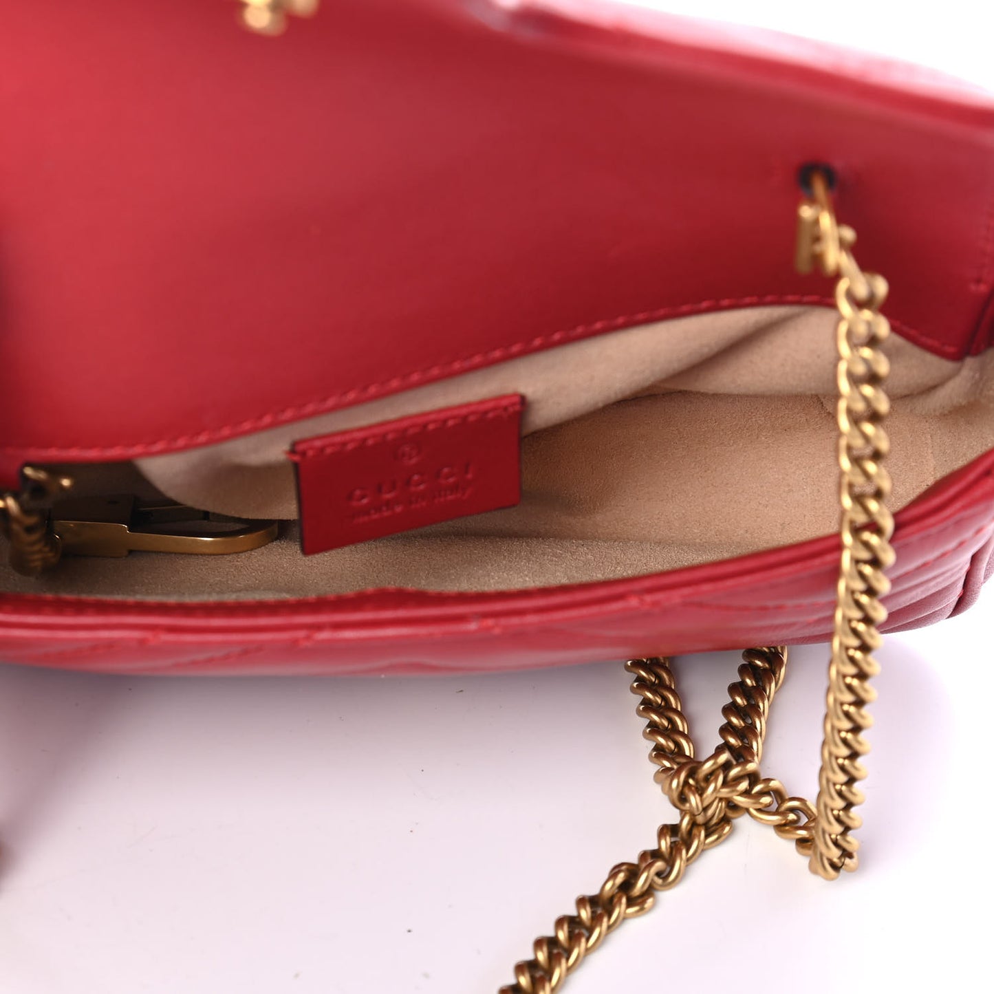 Calfskin Matelasse Super Mini GG Marmont Shoulder Bag Hibiscus Red