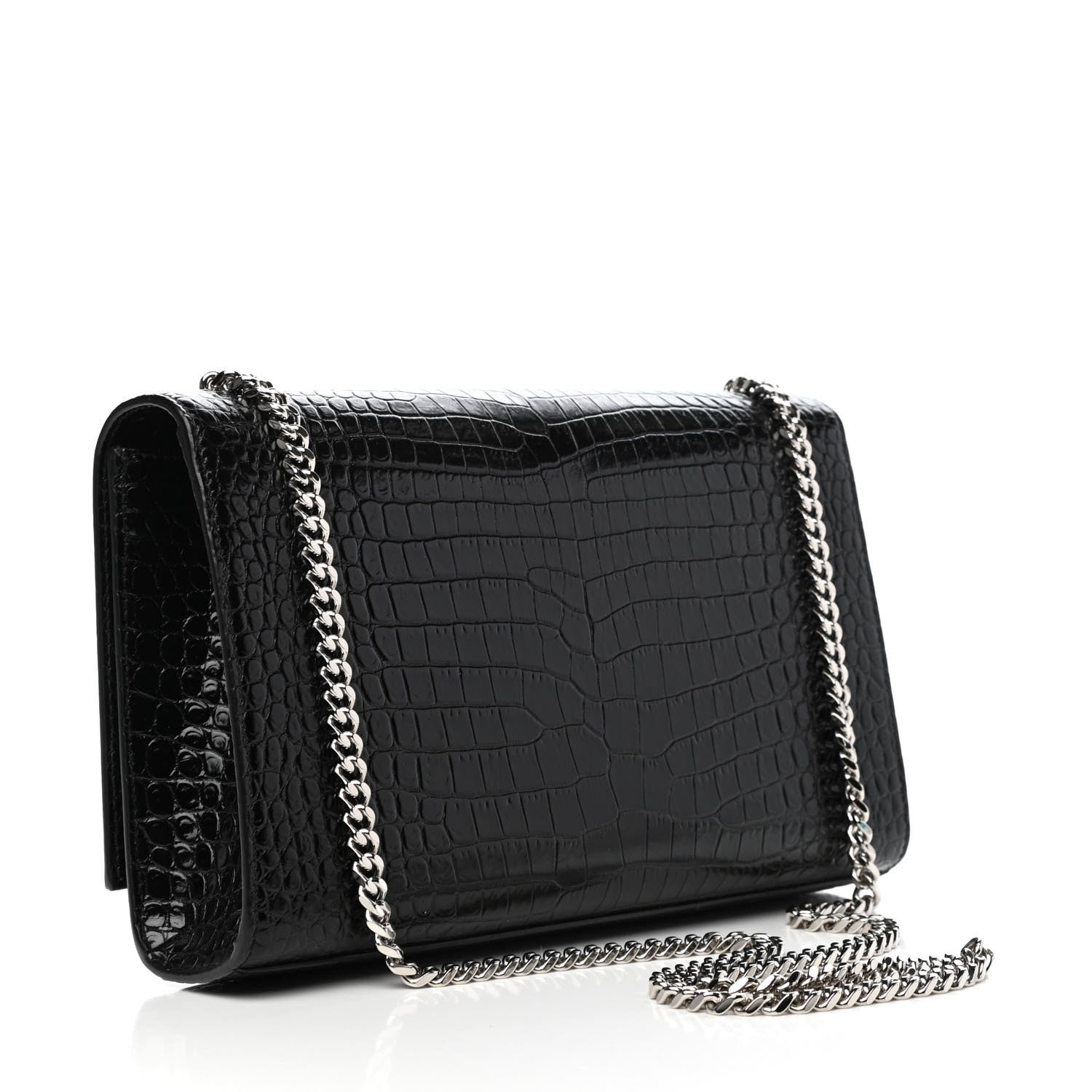 Saint Laurent Calfskin Crocodile Embossed Medium Classic Monogram Kate Tassel Satchel Black 3 of 9