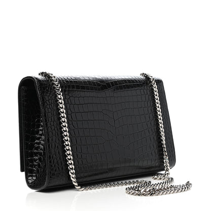 Saint Laurent Calfskin Crocodile Embossed Medium Classic Monogram Kate Tassel Satchel Black 3 of 9
