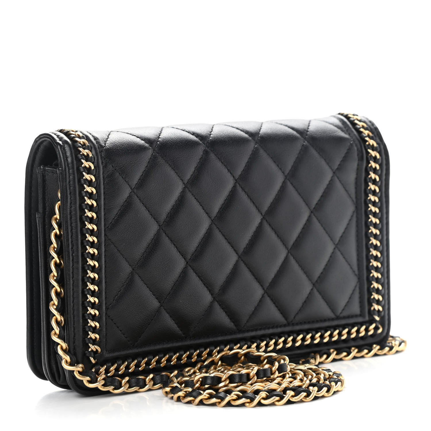 Chanel Calfskin Quilted Chain Around Boy Wallet On Chain WOC Black 3 of 11