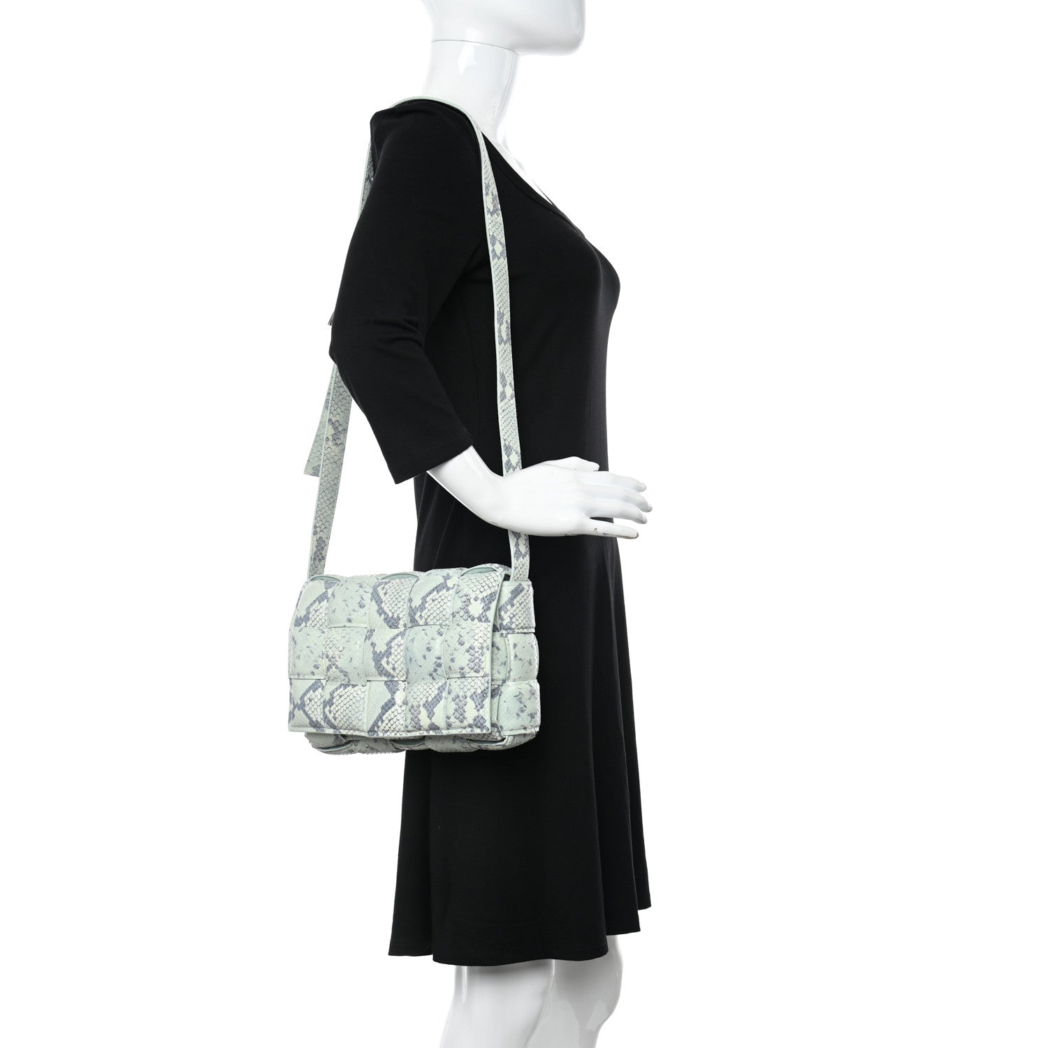 Bottega Veneta Goatskin Python Embossed Padded Cassette Crossbody Bag Dew Black Silver 2 of 13
