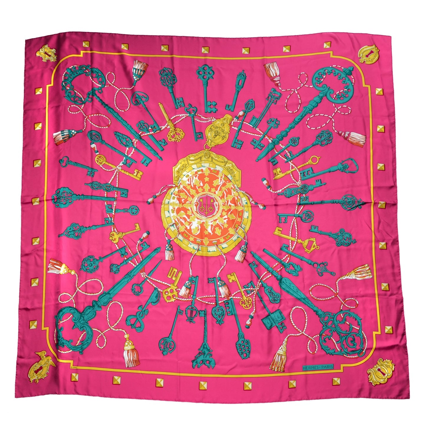 Silk Les Cles Shawl 140 Fuchsia Vert Orange