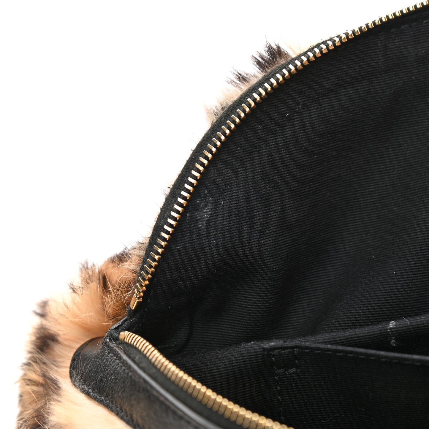 Rabbit Fur Leopard Print Belt Bag Beige