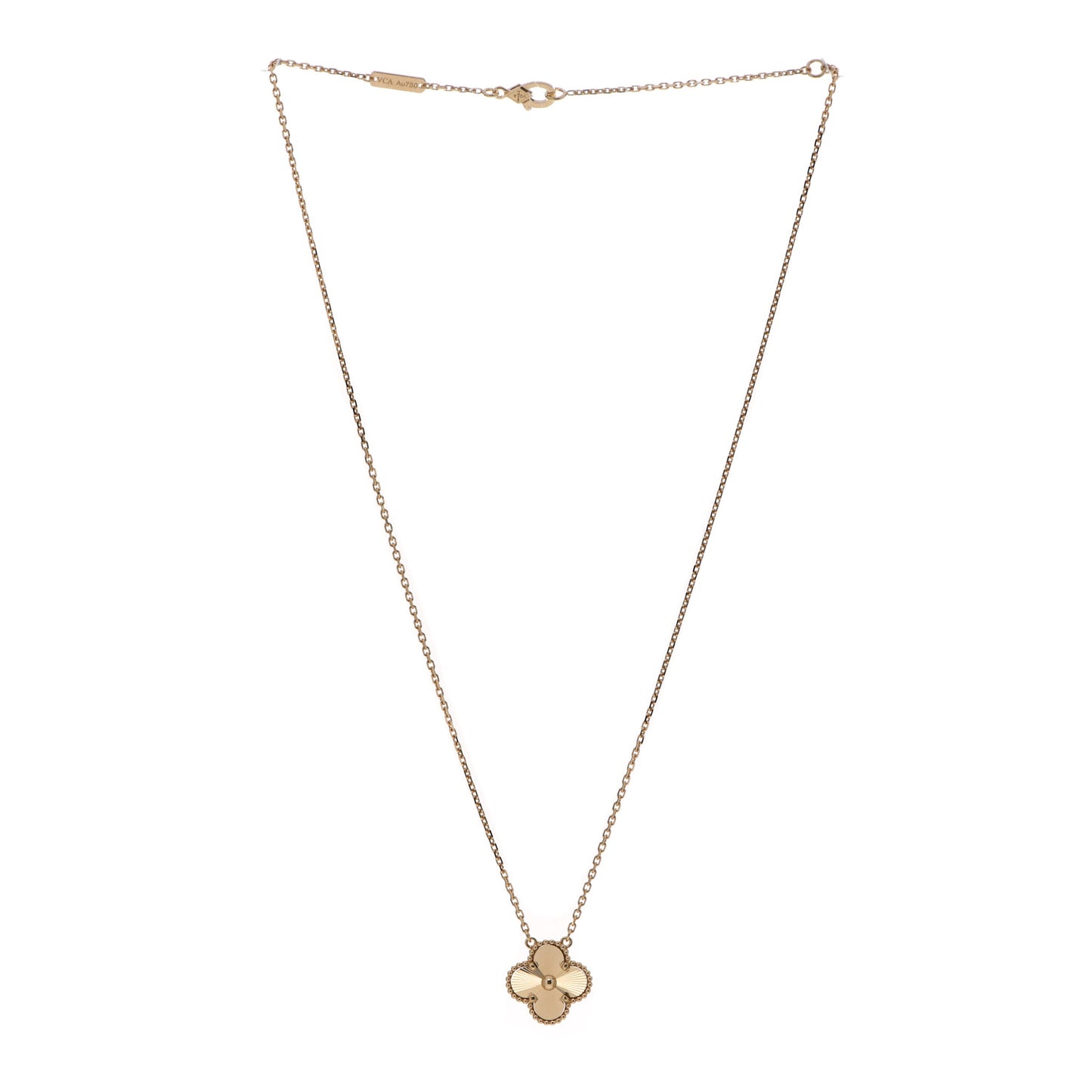 18K Yellow Gold Guilloche Vintage Alhambra Pendant Necklace