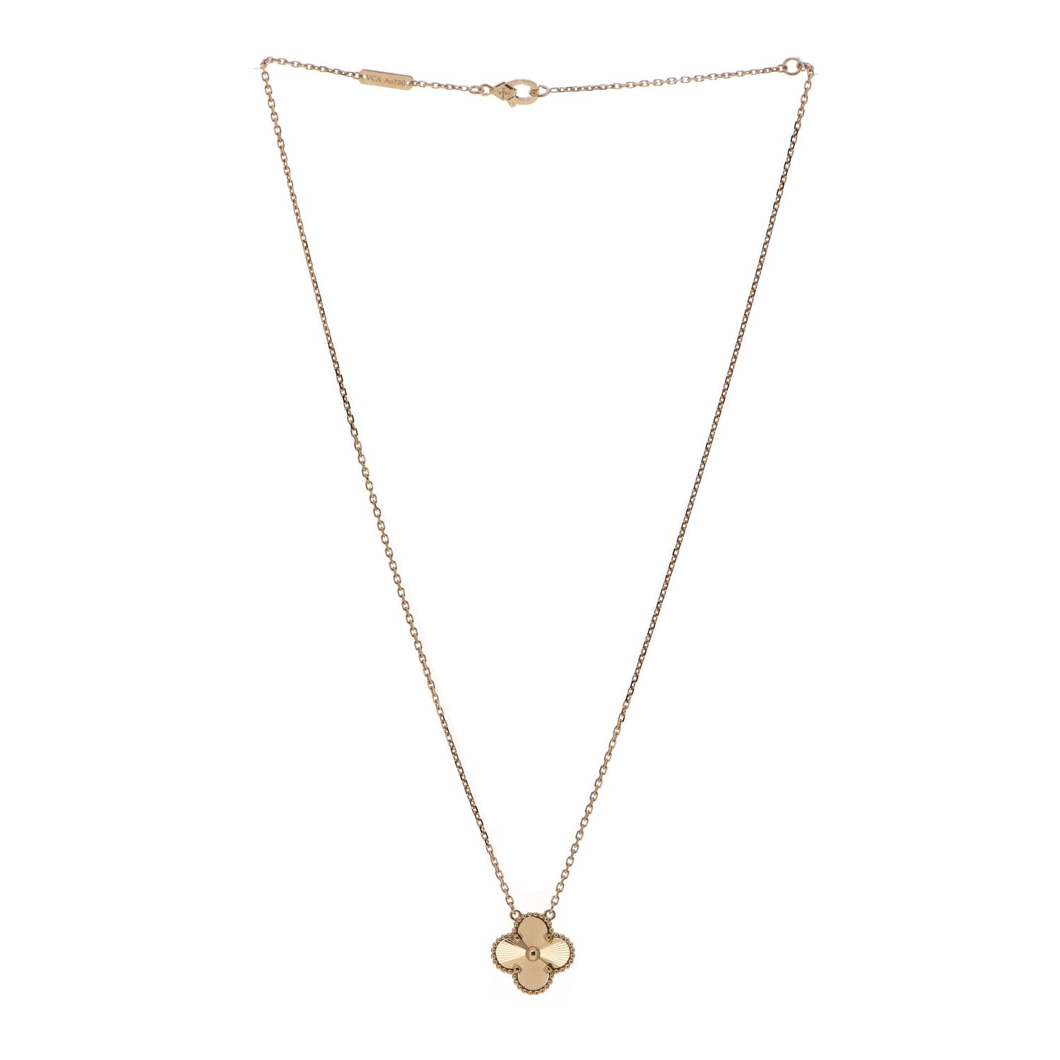 Van Cleef & Arpels 18K Yellow Gold Guilloche Vintage Alhambra Pendant Necklace 3 of 6
