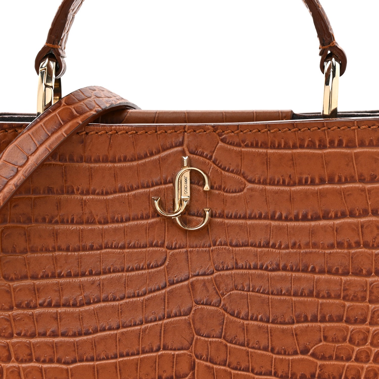 Jimmy Choo Calfskin Crocodile Embossed Mini Varenne Top Handle Dark 9 of 11