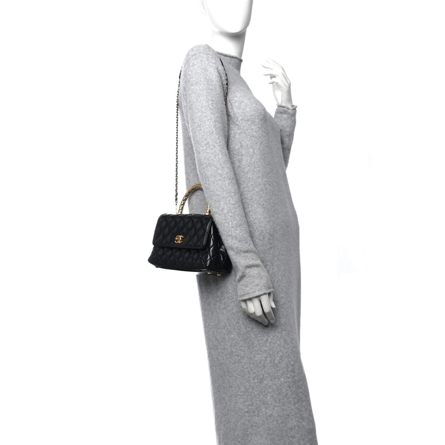 Chanel Shiny Calfskin Quilted Mini Coco Chain Gold Handle Flap Black 2 of 14