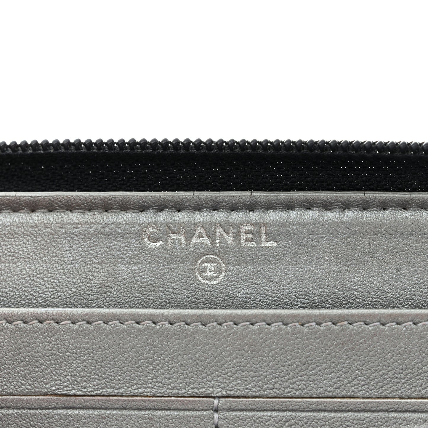 Lambskin Camellia Embossed Large Zip Around Gusset Wallet Black