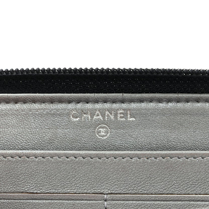 Chanel Lambskin Camellia Embossed Large Zip Around Gusset Wallet Black 6 of 10