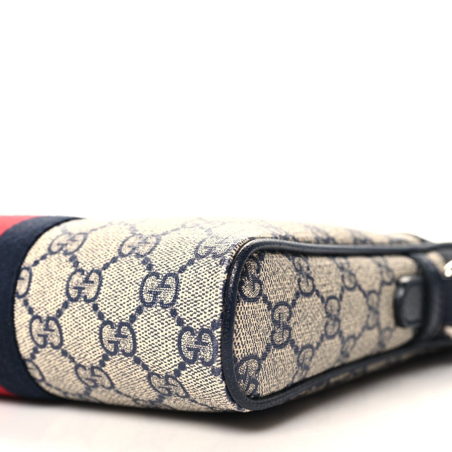 GG Supreme Monogram Textured Dollar Calfskin Web Small Ophidia Messenger Bag Beige Blue