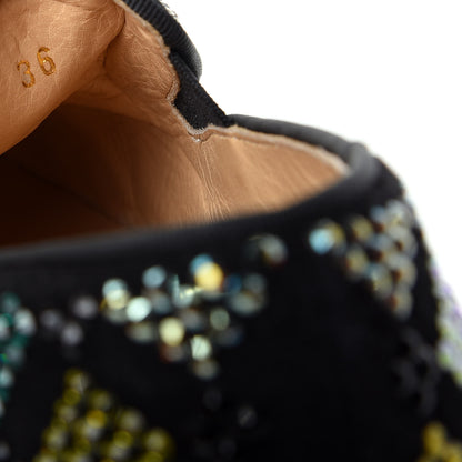 Christian Louboutin Veau Velours Crystal Womens Pik Boat Sneakers 36 Black Multicolor 10 of 10