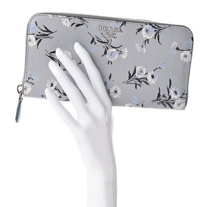 Prada Saffiano Floral Print Metal Zip Around Wallet Acciaio 2 of 6