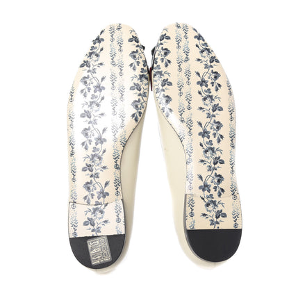 Gucci Calfskin Web Bow Womens Ballet Flats 37.5 Black Vintage White 5 of 9