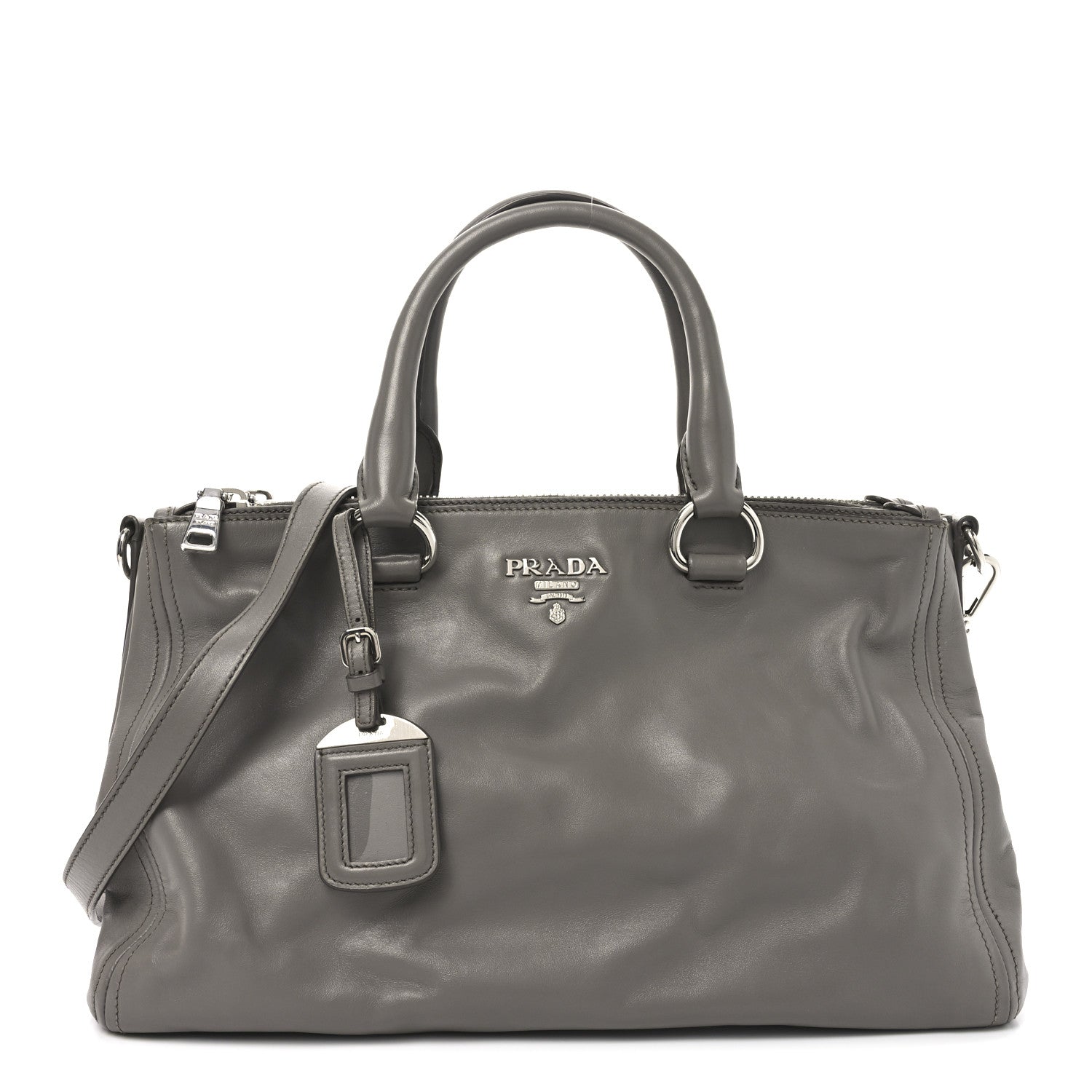 Prada Soft Calf Double Zip Shoulder Bag Argilla 1 of 9