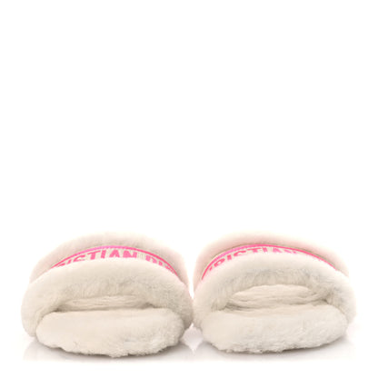 Christian Dior Shearling Canvas Embroidered Chez Moi Slide Sandal 40 White Pink 3 of 11
