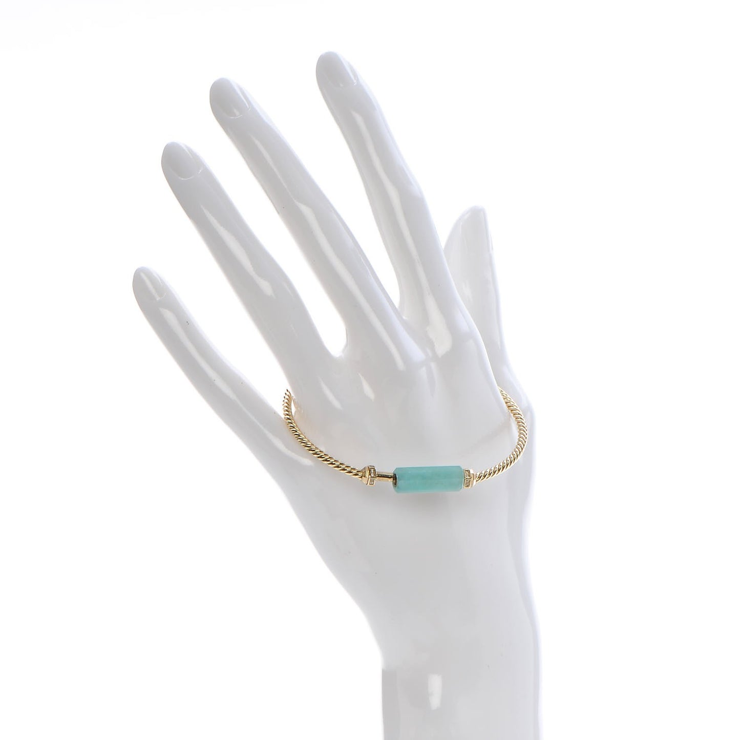 18K Yellow Gold Amazonite Diamond 2.5mm Barrels Station Bracelet