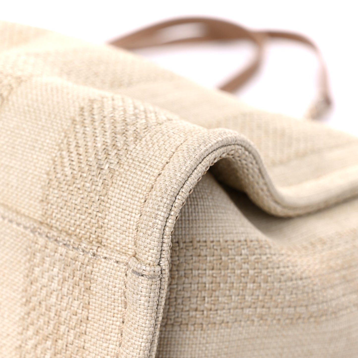 Mixed Fibers Calfskin Striped Small Deauville Tote Beige