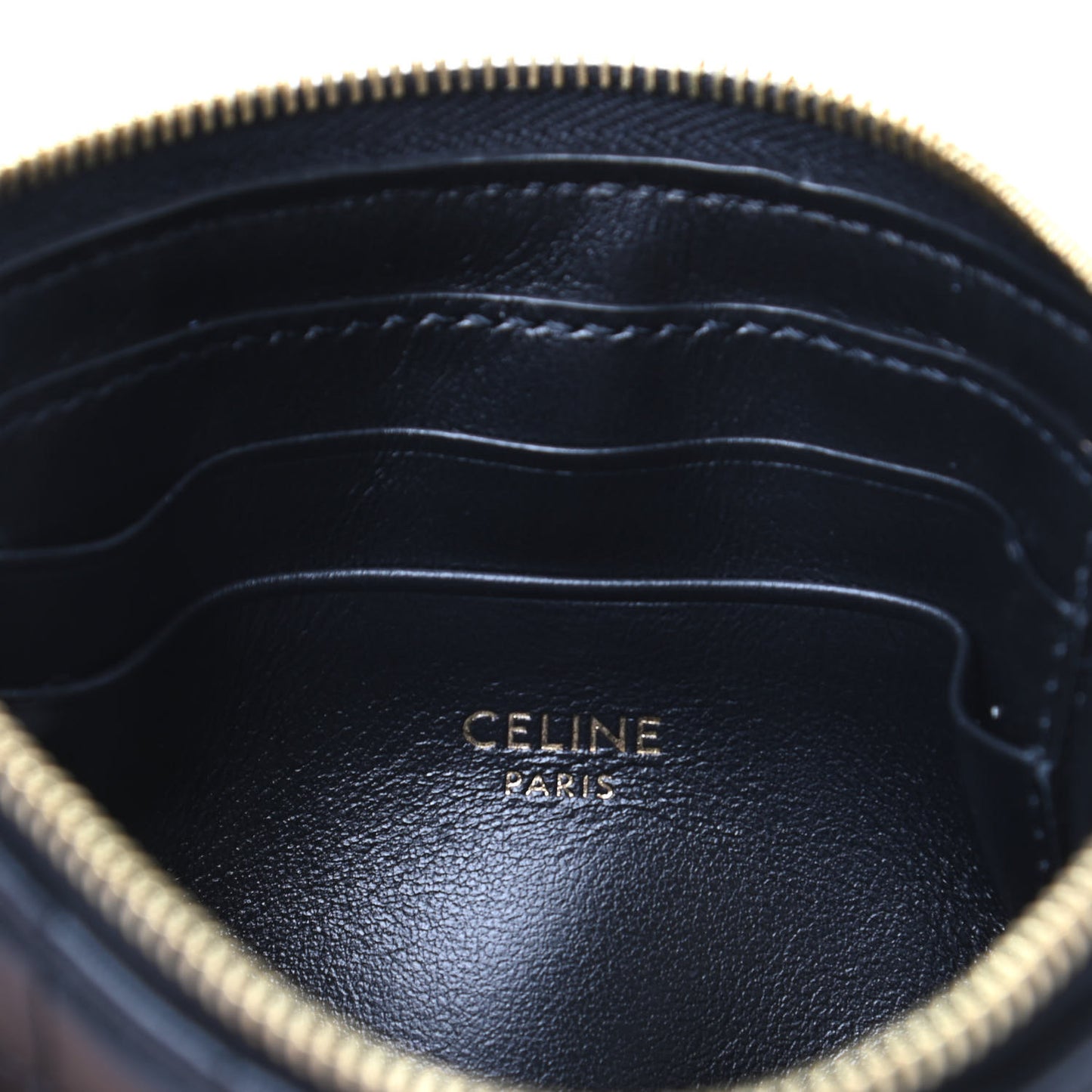 Calfskin Quilted C Charm Coin Card Pouch Black