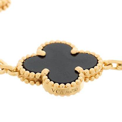 Van Cleef & Arpels 18K Yellow Gold Black Onyx 5 Motifs Vintage Alhambra Bracelet 4 of 5