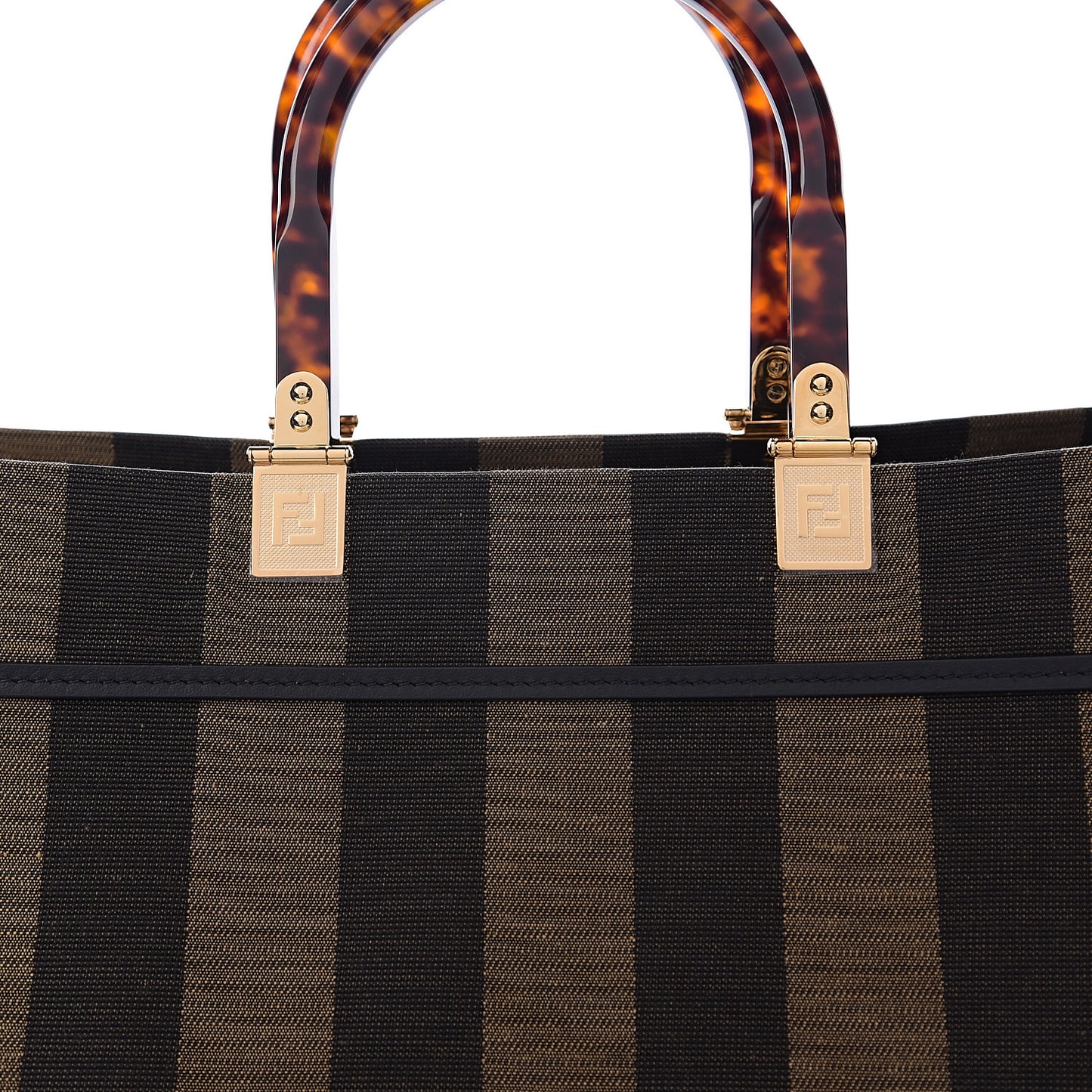 Fabric Jacquard Vitello Seta Plexiglass Pequin Gingham Large Fendi Sunshine Shopper Tote Tobacco Moro Black