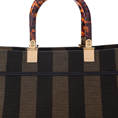Fendi Fabric Jacquard Vitello Seta Plexiglass Pequin Gingham Large Fendi Sunshine Shopper Tote Tobacco Moro Black 8 of 11