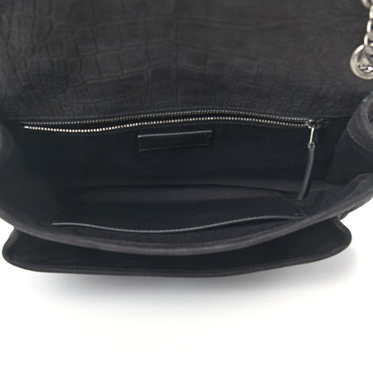 Saint Laurent Nubuck Crocodile Embossed Monogram Medium Niki Chain Satchel Black 5 of 10