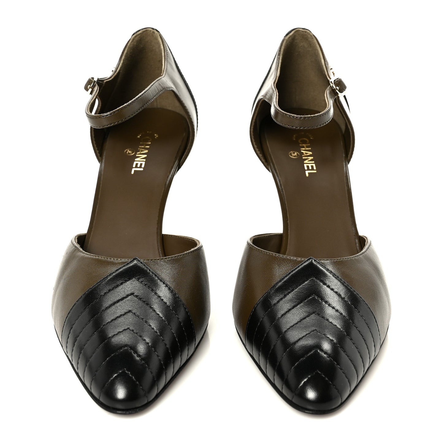 Lambskin Mary Jane Pumps 40 Dark Khaki Black