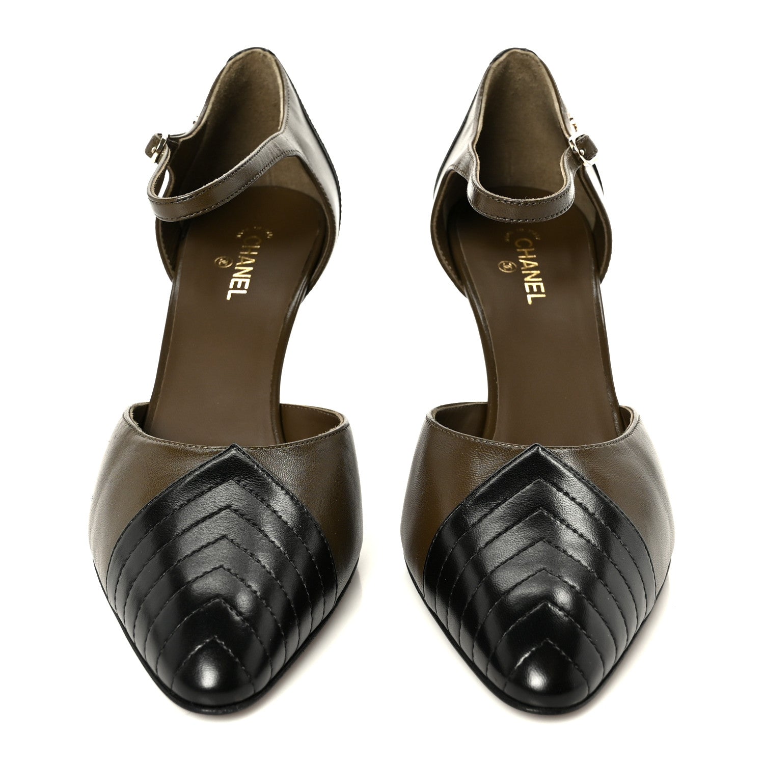 Chanel Lambskin Mary Jane Pumps 40 Dark Khaki Black 3 of 10