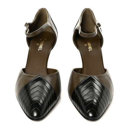 Chanel Lambskin Mary Jane Pumps 40 Dark Khaki Black 3 of 10