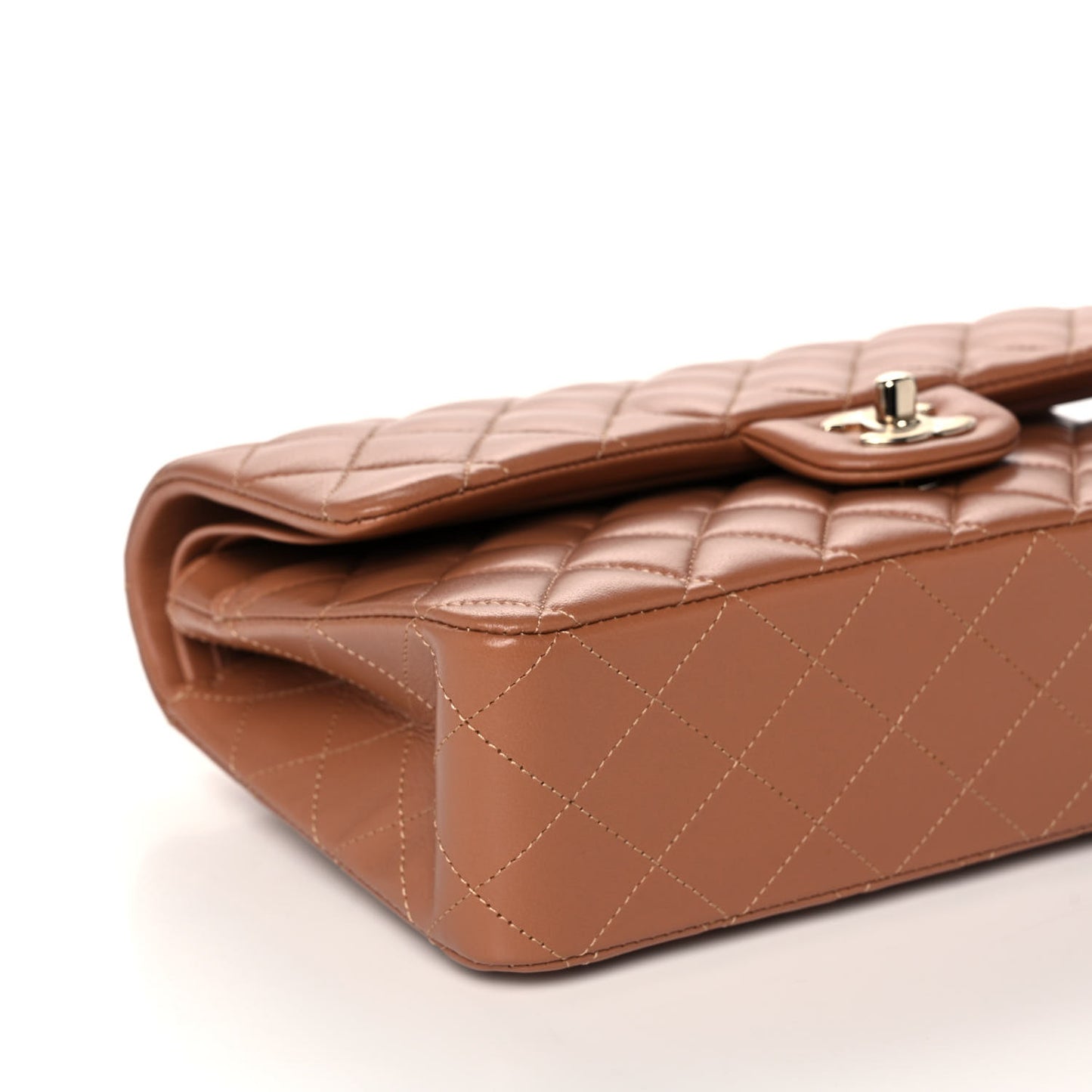 Lambskin Quilted Medium Double Flap Brown