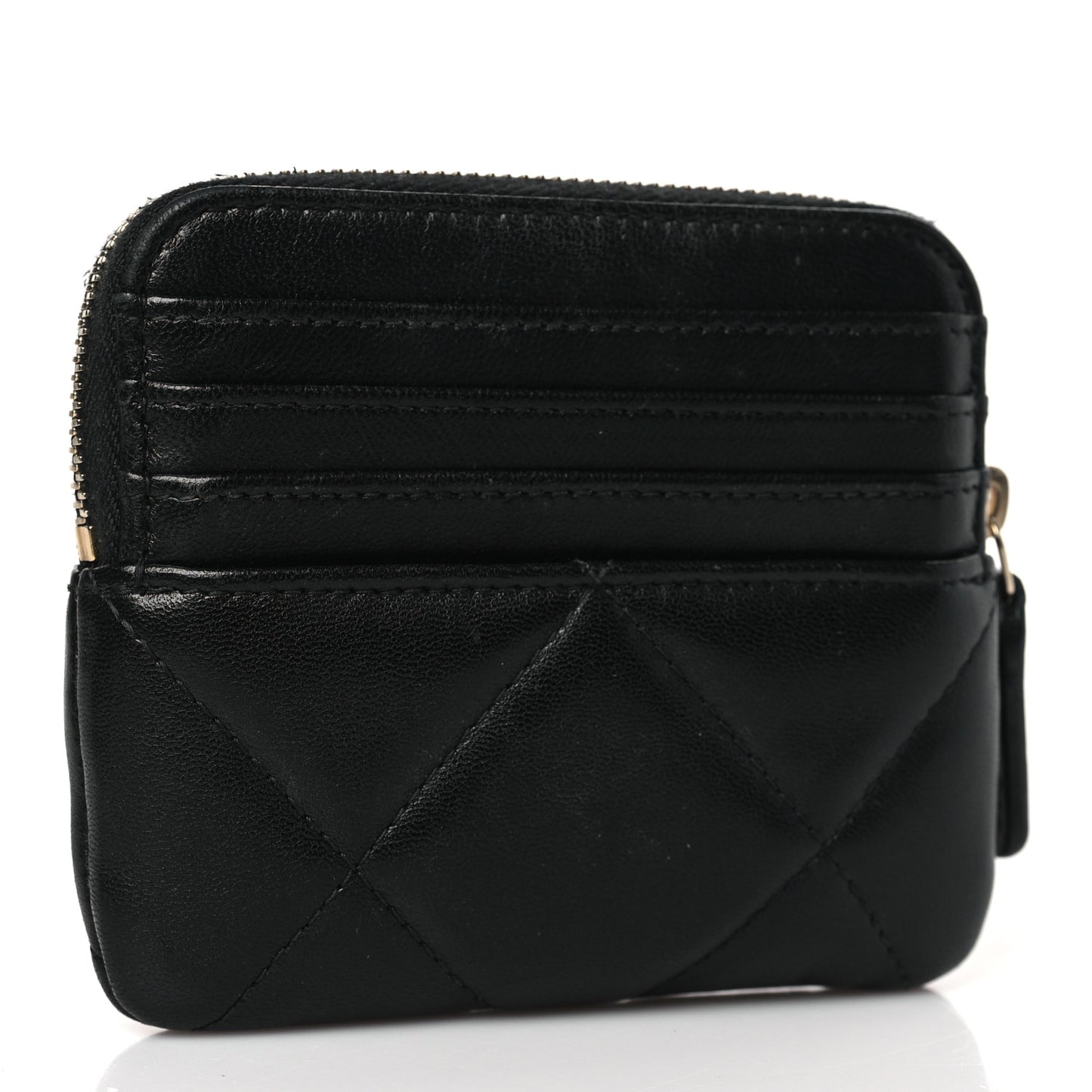 Lambskin Quilted Chanel 19 Zip Card Holder Wallet Black
