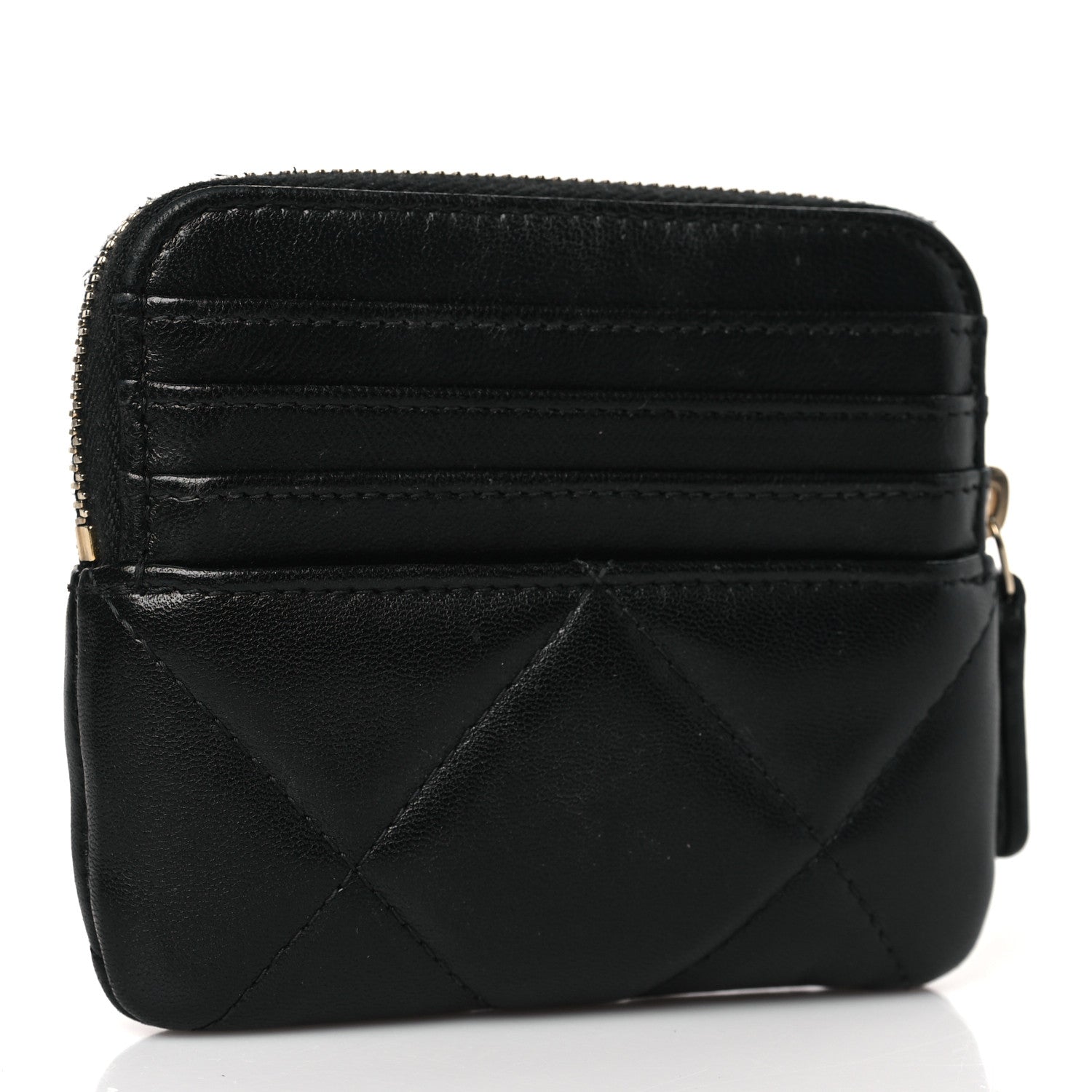 Chanel Lambskin Quilted Chanel 19 Zip Card Holder Wallet Black 3 of 9