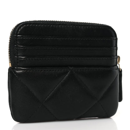 Chanel Lambskin Quilted Chanel 19 Zip Card Holder Wallet Black 3 of 9